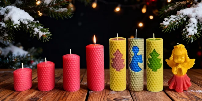 Vánoční svíčky ze včelího vosku i set na adventní věnec