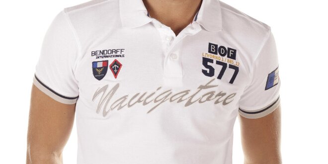 Pánské bílé polo triko s nápisem Bendorff