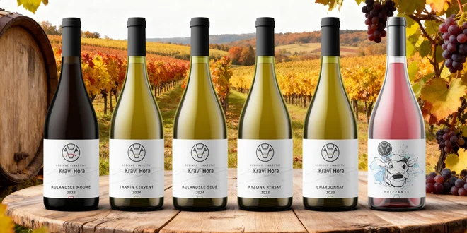Sety šesti vín z vinařství Kraví Hora: klasická i frizzante