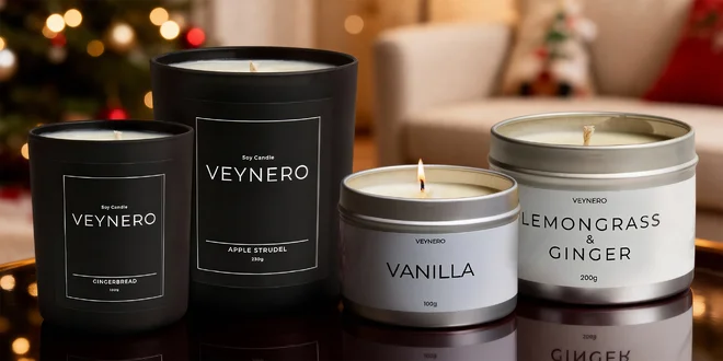 Sójové svíčky Veynero: svařák, perníček i štrúdl