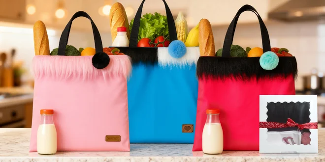 Nákupní taška se sáčkem na pečivo a žetonem do košíku