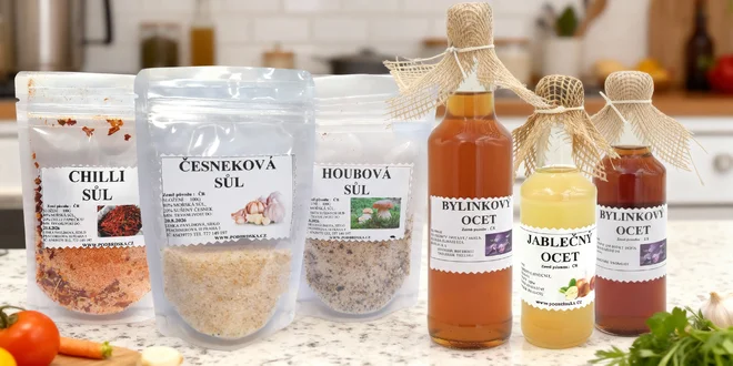 České ochucené soli nebo jablečný či bylinkový ocet