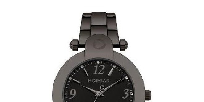 Dámské hodinky z nerezové oceli MORGAN Mother of Pearl, černý řemínek