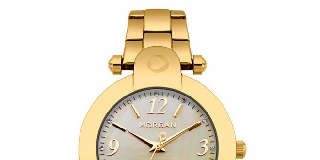 Dámské hodinky z nerezové oceli MORGAN Mother of Pearl, řemínek zlaté barvy