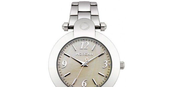 Dámské hodinky z nerezové oceli MORGAN Mother of Pearl, řemínek stříbrné barvy
