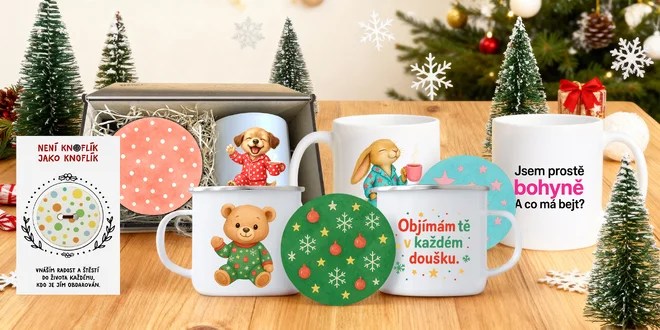 Dárkové hrníčky s podtáckem a knoflíky pro štěstí