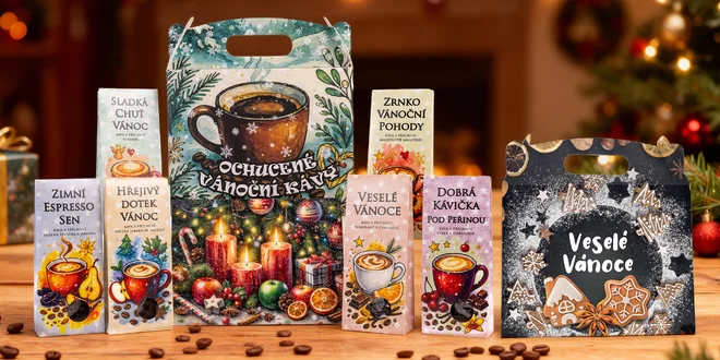Ochucené zrnkové kávy: vánoční i silvestrovské balíčky