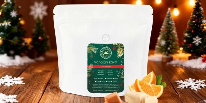 Vánoční zrnková či mletá káva: směs 3 druhů arabik