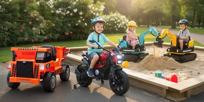 Dětská elektrická vozítka: motorka, sklápěč i bagr