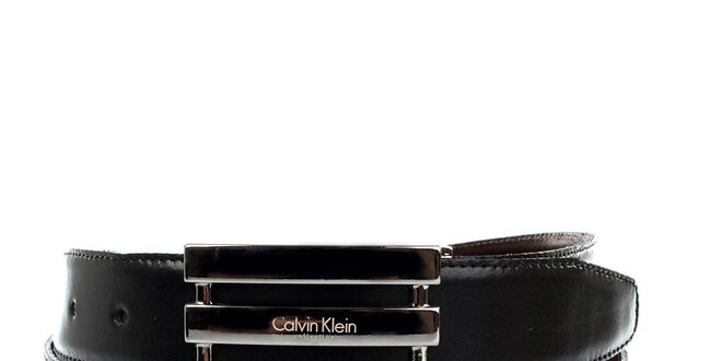Pánský černý oboustranný pásek Calvin Klien s trojitou stříbrnou sponou