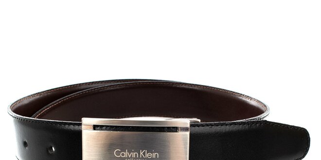 Pánský černý oboustranný pásek Calvin Klien se stříbrnou sponou