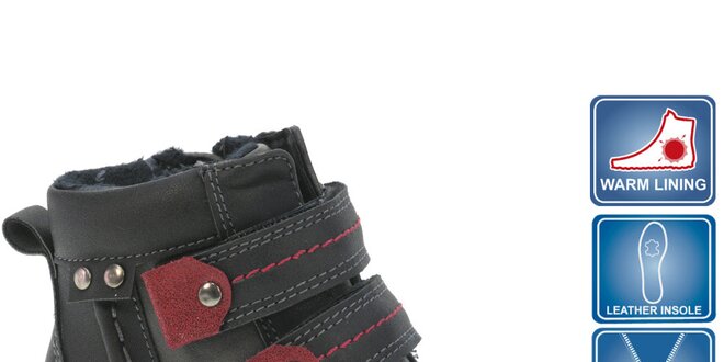 Dětské černé kotníkové boty s červenými prvky Beppi