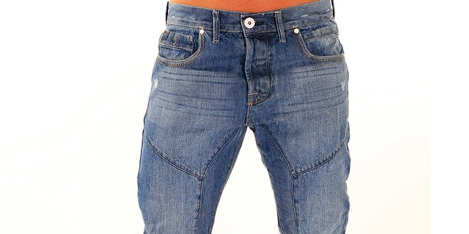 Pánské modré džíny s vyšisovanými koleny New Caro