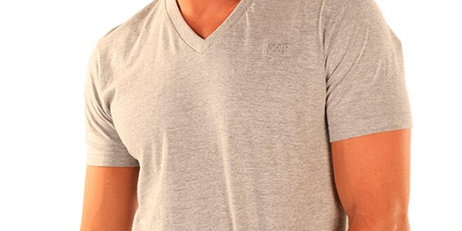 Pánské šedé tričko s véčkovým výstřihem New Caro