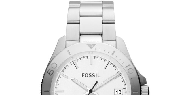 Pánské stříbrné hodinky s bílým ciferníkem Fossil