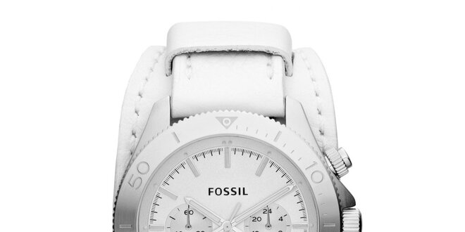 Pánské stříbrné hodinky s širokým bílým řemínkem Fossil