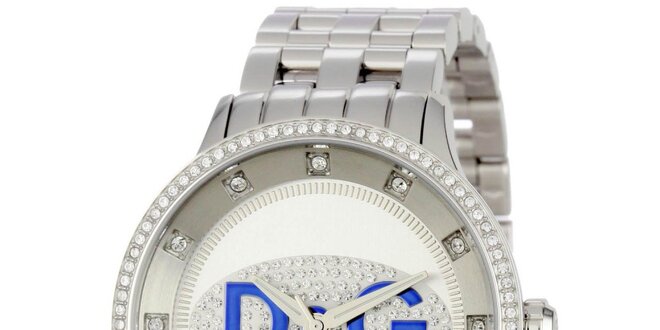 Dámské hodinky s kulatým pouzdrem osázeným zirkony a logem Dolce & Gabbana
