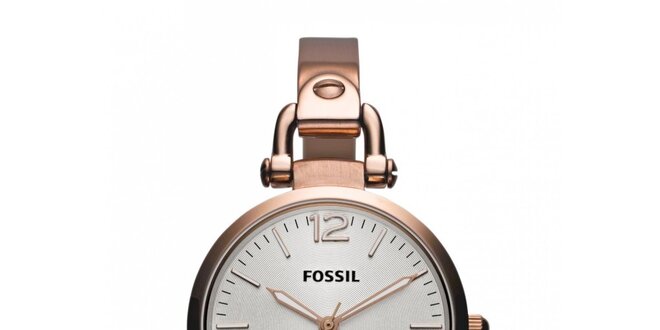 Dámské růžově tónované pozlacené hodinky Fossil