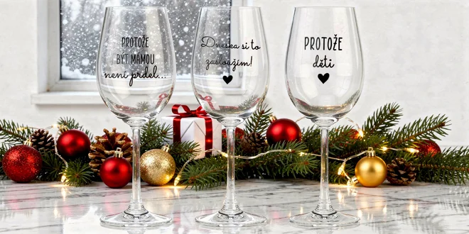 Sklenice na víno z českého skla s vtipnými nápisy