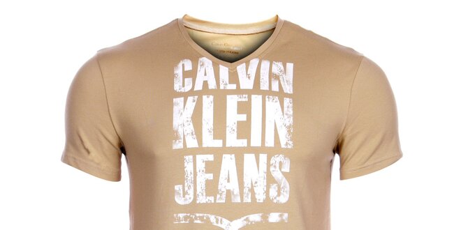 Pánské béžové tričko Calvin Klein s potiskem