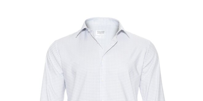 Pánská slim-fit košile Vincenzo Boretti v bílé barvě s jemnými tmavě modrými kostičkami
