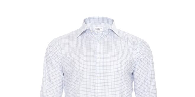 Pánská slim-fit košile na manžetové knoflíčky Vincenzo Boretti v bílé barvě s jemnými tmavě modrými kostičkami