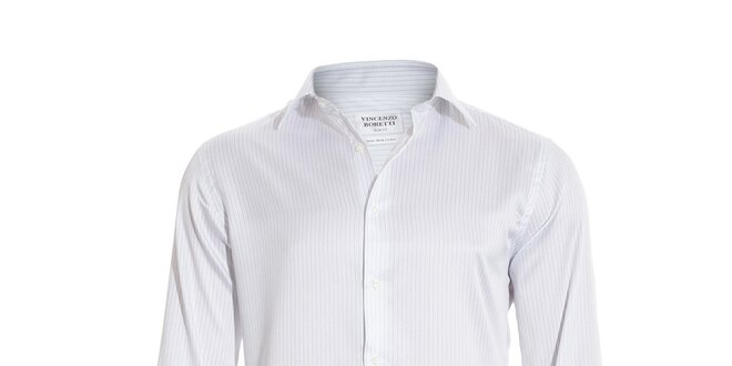 Pánská slim-fit košile na manžetové knoflíčky Vincenzo Boretti v bílé barvě s jemným tmavě modrým proužkem