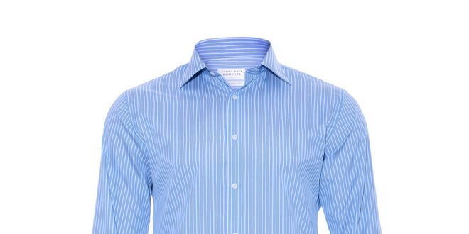 Pánská slim-fit košile na manžetové knoflíčky Vincenzo Boretti ve světle modré barvě s bílým proužkem