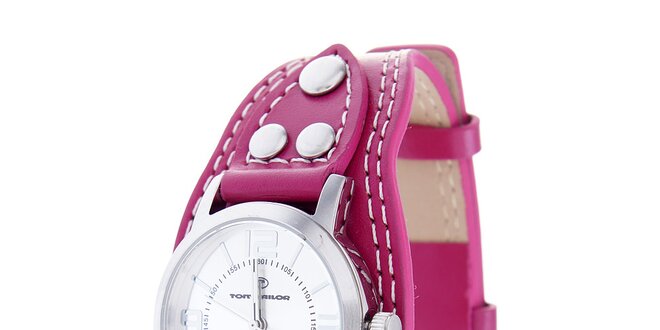 Dámské ocelové hodinky Tom Tailor s růžovým koženým řemínkem