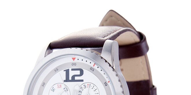 Pánské ocelové hodinky Tom Tailor s tmavě hnědým koženým řemínkem