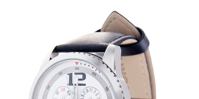 Stylové ocelové hodinky Tom Tailor s černým koženým řemínkem
