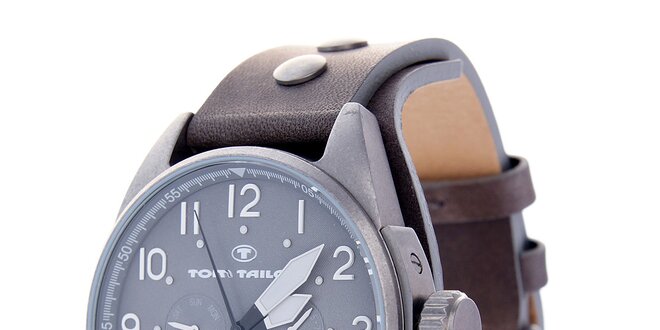 Pánské hodinky Tom Tailor s hnědým koženým řemínkem a tmavě šedým ciferníkem