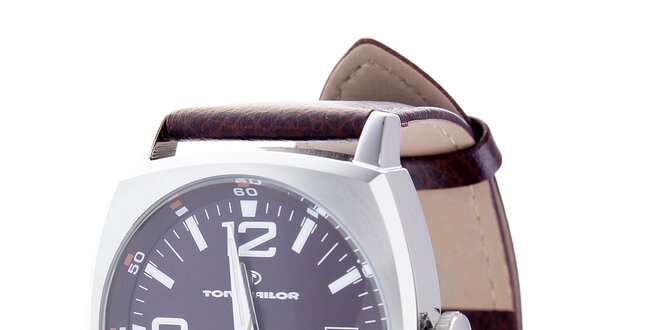 Pánské hnědé hodinky Tom Tailor s koženým řemínkem