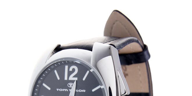 Pánské černé hodinky Tom Tailor s koženým řemínkem
