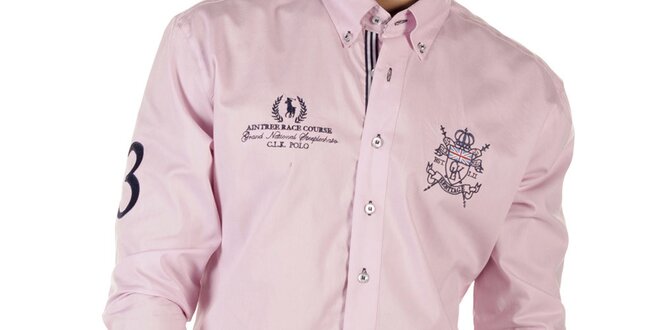 Pánská růžová košile s výšivkami CLK