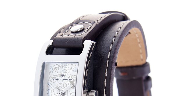 Dámské náramkové hodinky Tom Tailor s tmavě hnědým koženým řemínkem