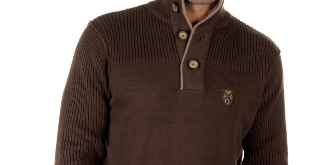 Pánský hnědý svetr s knoflíky CLK