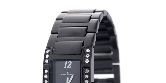 Dámské černé ocelové hodinky Tom Tailor s kamínky