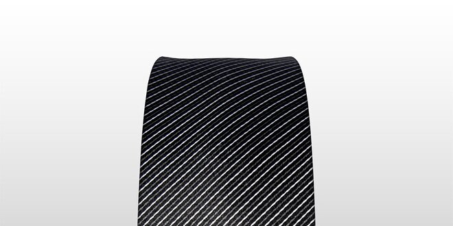 Černá kravata s jemným bílým a šedým proužkem značky Vincenzo Boretti