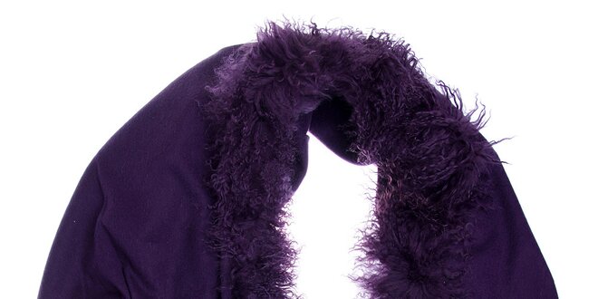 Dámská tmavě fialová vlněná šála Fraas s kožešinou