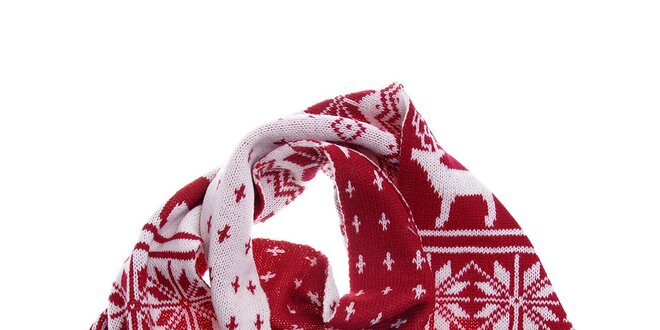 Dámská červeno-bílá vlněná šála Fraas s norským vzorem