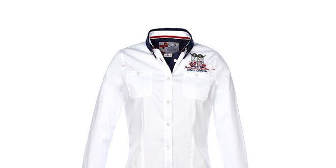 Dámská bílá košile s dlouhým rukávem a výšivkou M. Conte