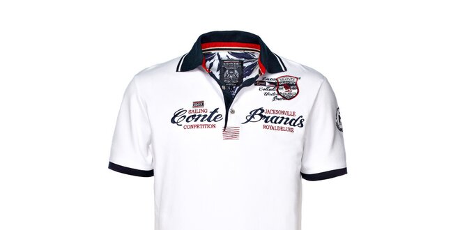 Pánské bílé polo triko s výšivkou M.Conte