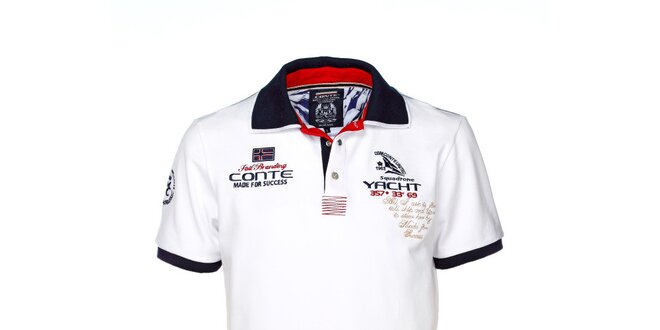 Pánské bílé polo triko s výšivkami M. Conte