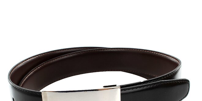 Pánský černo-hnědý oboustranný pásek se stříbrnou sponou Calvin Klein