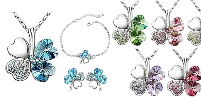 Krásny 3 dielny set šperkov štvorlístok