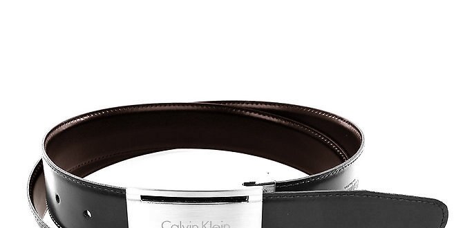 Pánský černý oboustranný pásek Calvin Klein se stříbrnou sponou