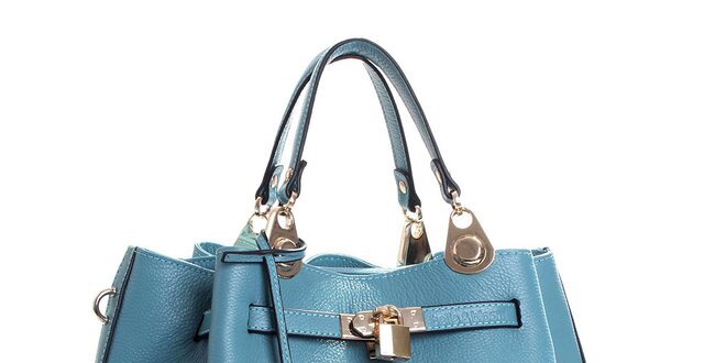 Dámská světle modrá kožená kabelka se zámečkem Belle & Bloom
