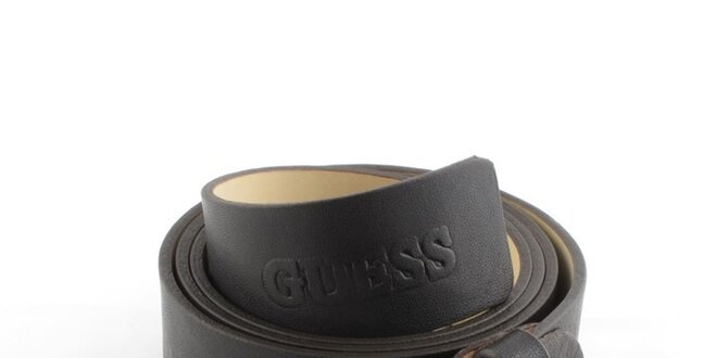 Pánský tmavě hnědý kožený pásek Guess s mosaznou sponou