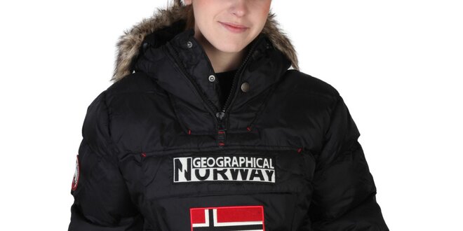 Dámská černá bunda s kapucí s kožíškem Geographical Norway